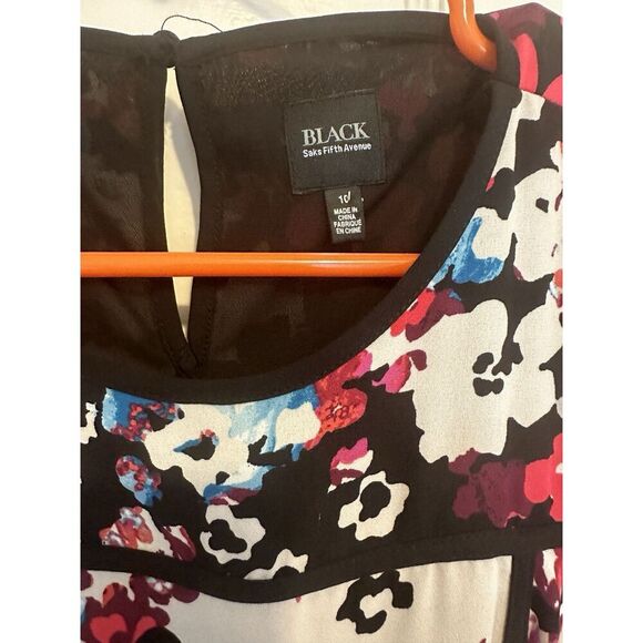 Saks Fifth Avenue Floral Dress Sz 10 Sleeveless Midi Black Lined Flowy Wedding - Picture 2 of 4